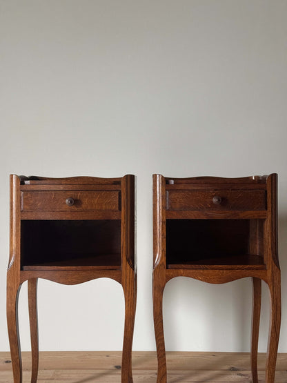 Pair of French bedside tables with single drawer