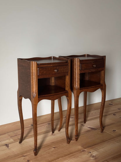 Pair of French bedside tables with single drawer