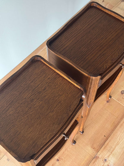 Pair of French bedside tables with single drawer