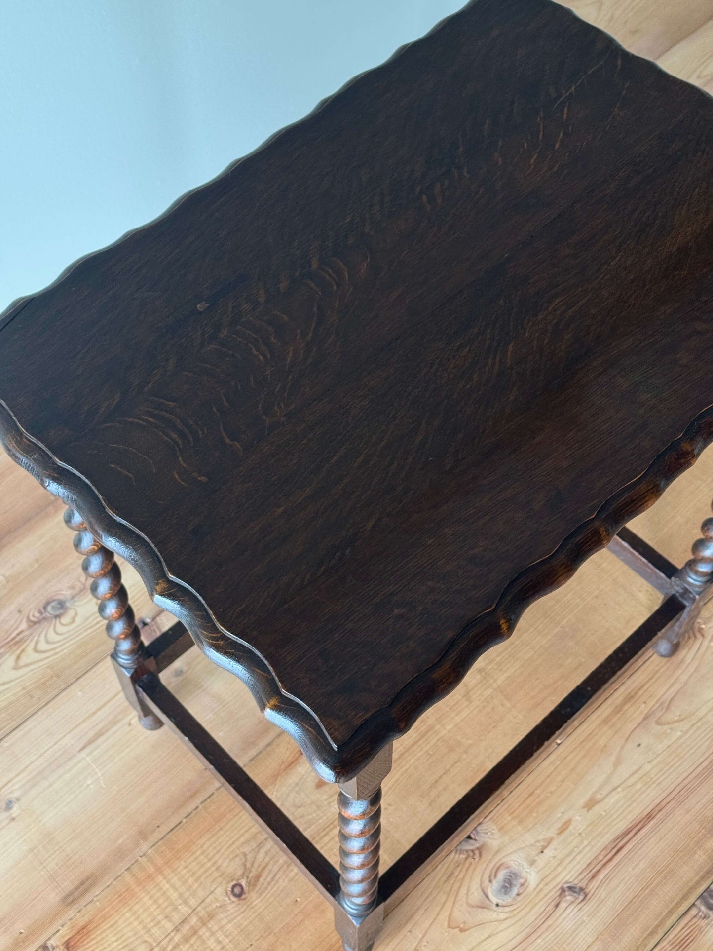 Vintage rectangular barley twist table with scalloped top