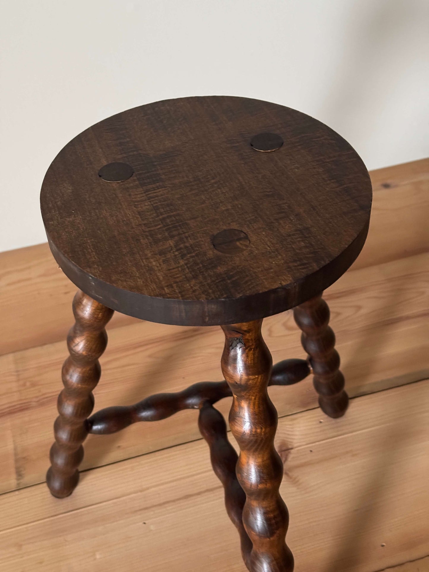 French vintage circular bobbin stool