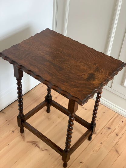 Antique barley twist table with scalloped edges