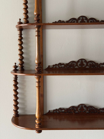 Antique walnut barley twist wall-mounted shelf