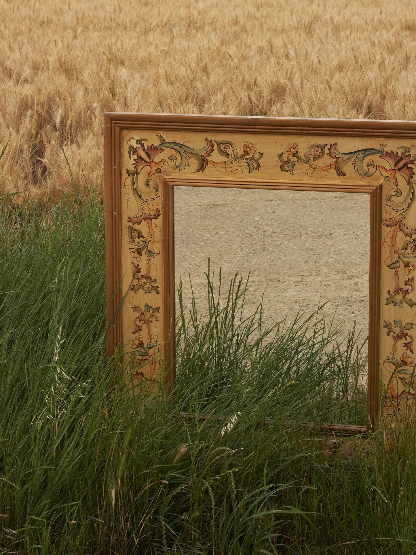 French vintage floral hand-painted mirror