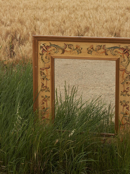 French vintage floral hand-painted mirror
