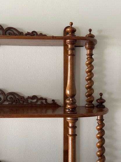 Antique walnut barley twist wall-mounted shelf