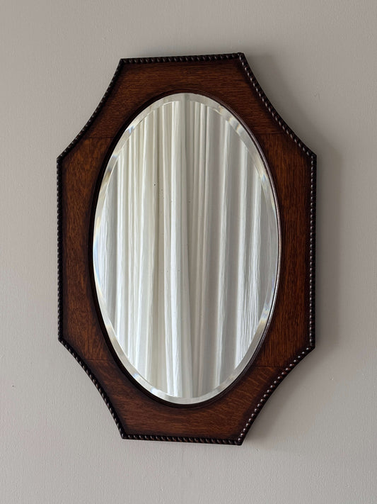 Antique octagonal rope twist oak mirror