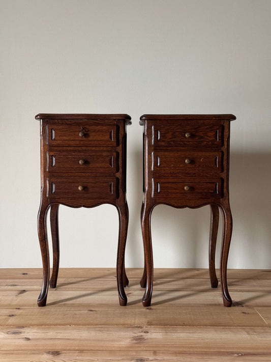 Pair of French vintage bedside tables with key