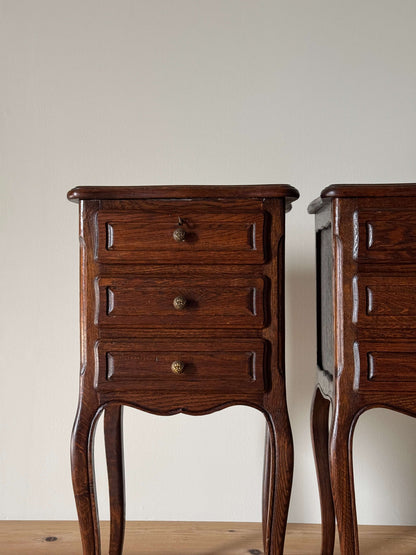 Pair of French vintage bedside tables with key