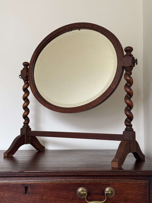 Antique oak barley twist table-top mirror