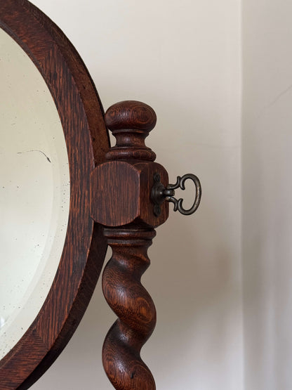 Antique oak barley twist table-top mirror