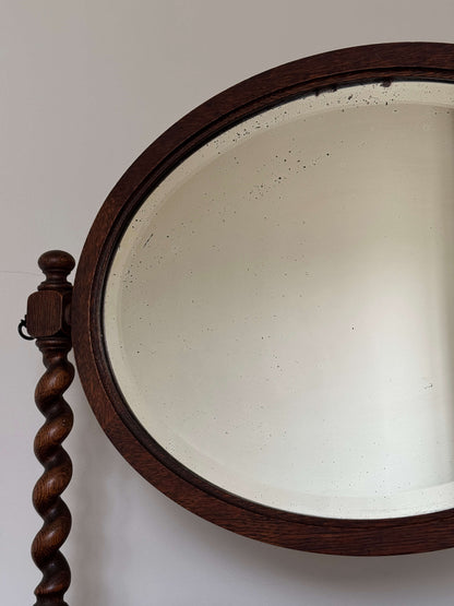 Antique oak barley twist table-top mirror