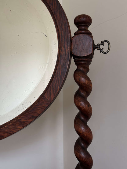 Antique oak barley twist table-top mirror