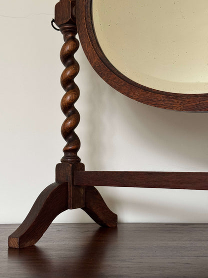 Antique oak barley twist table-top mirror