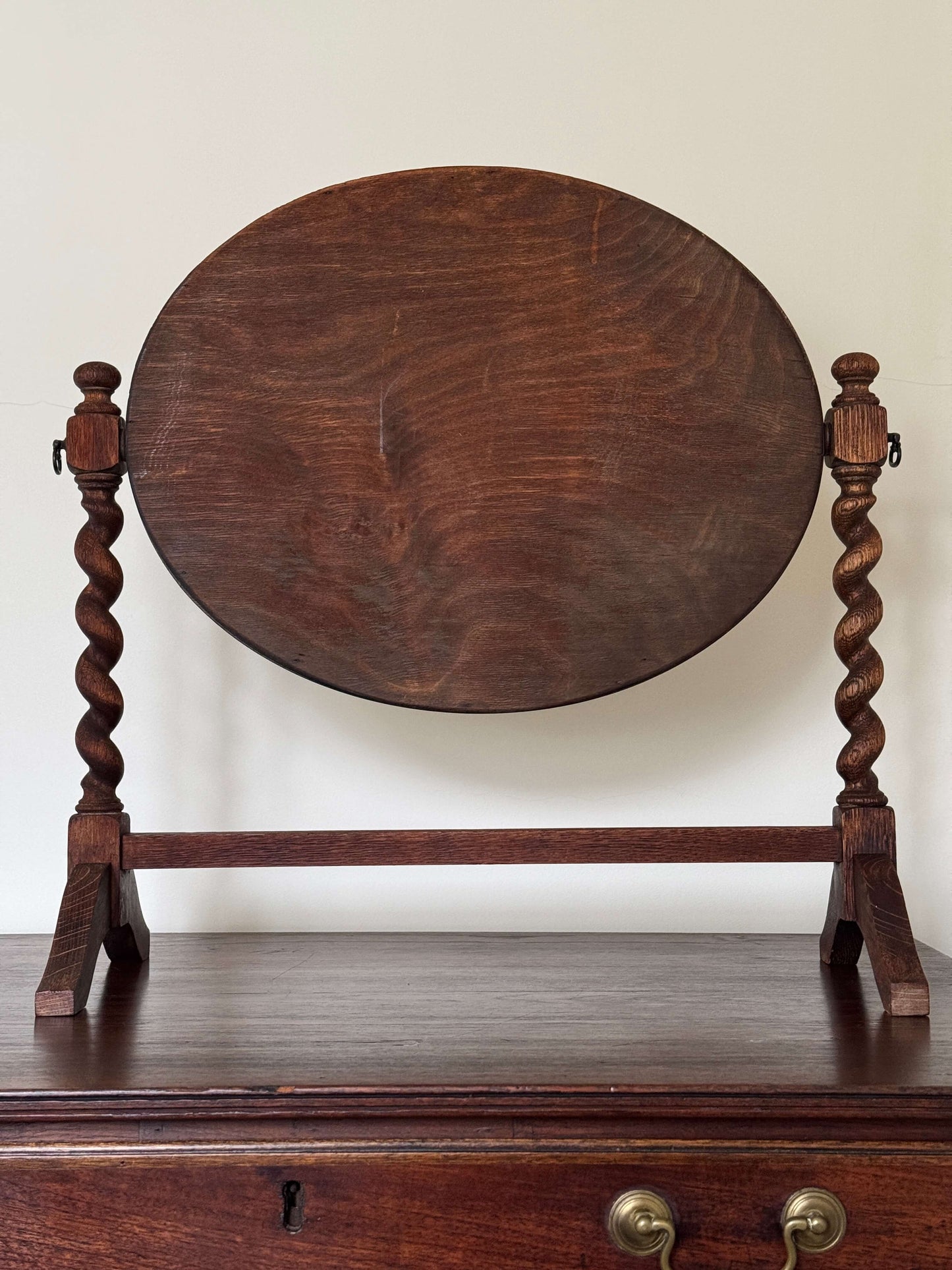 Antique oak barley twist table-top mirror