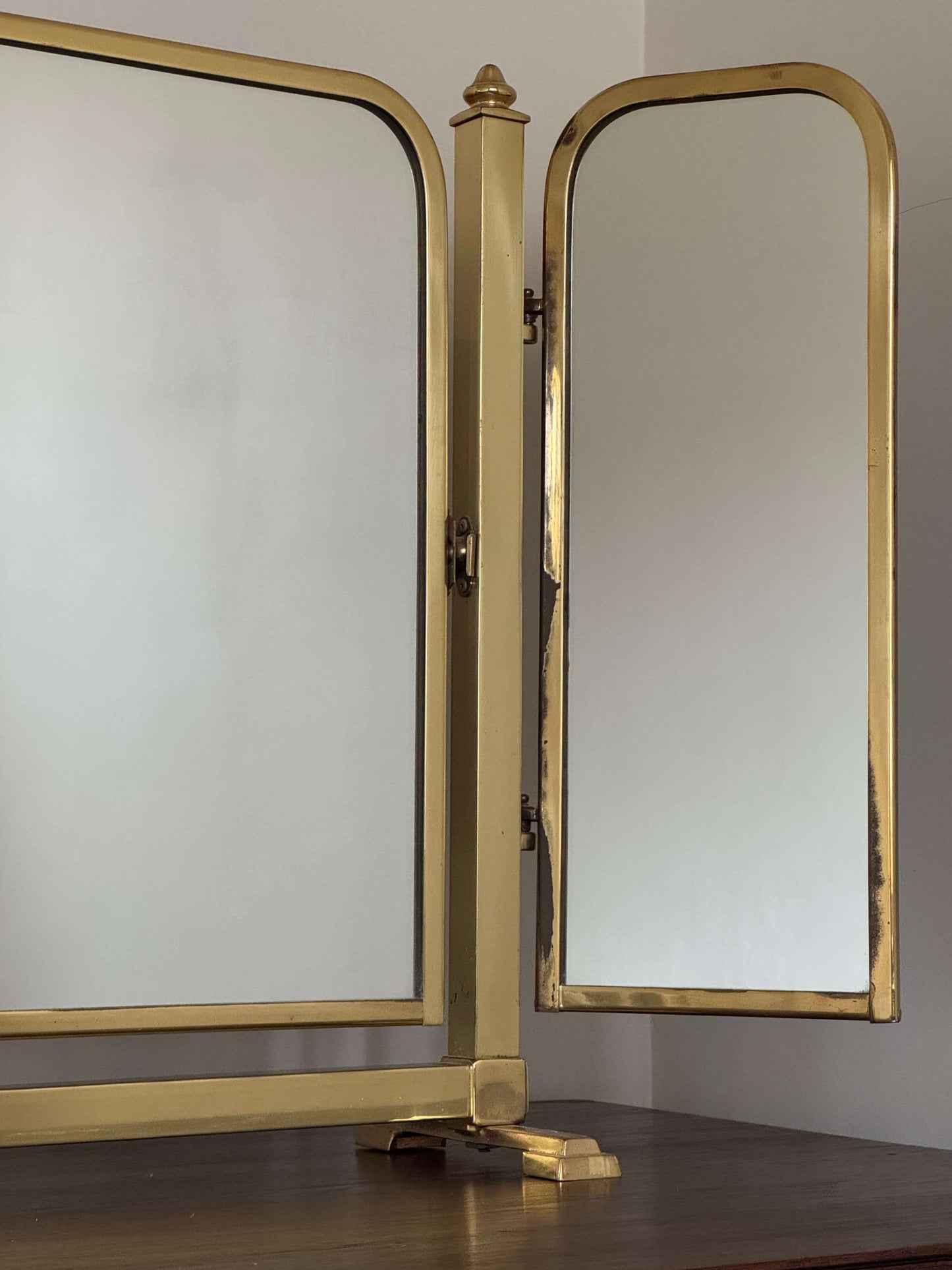 Mid-century triptych brass mirror