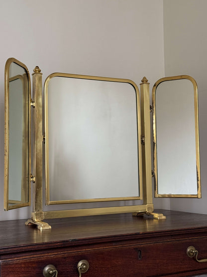 Mid-century triptych brass mirror