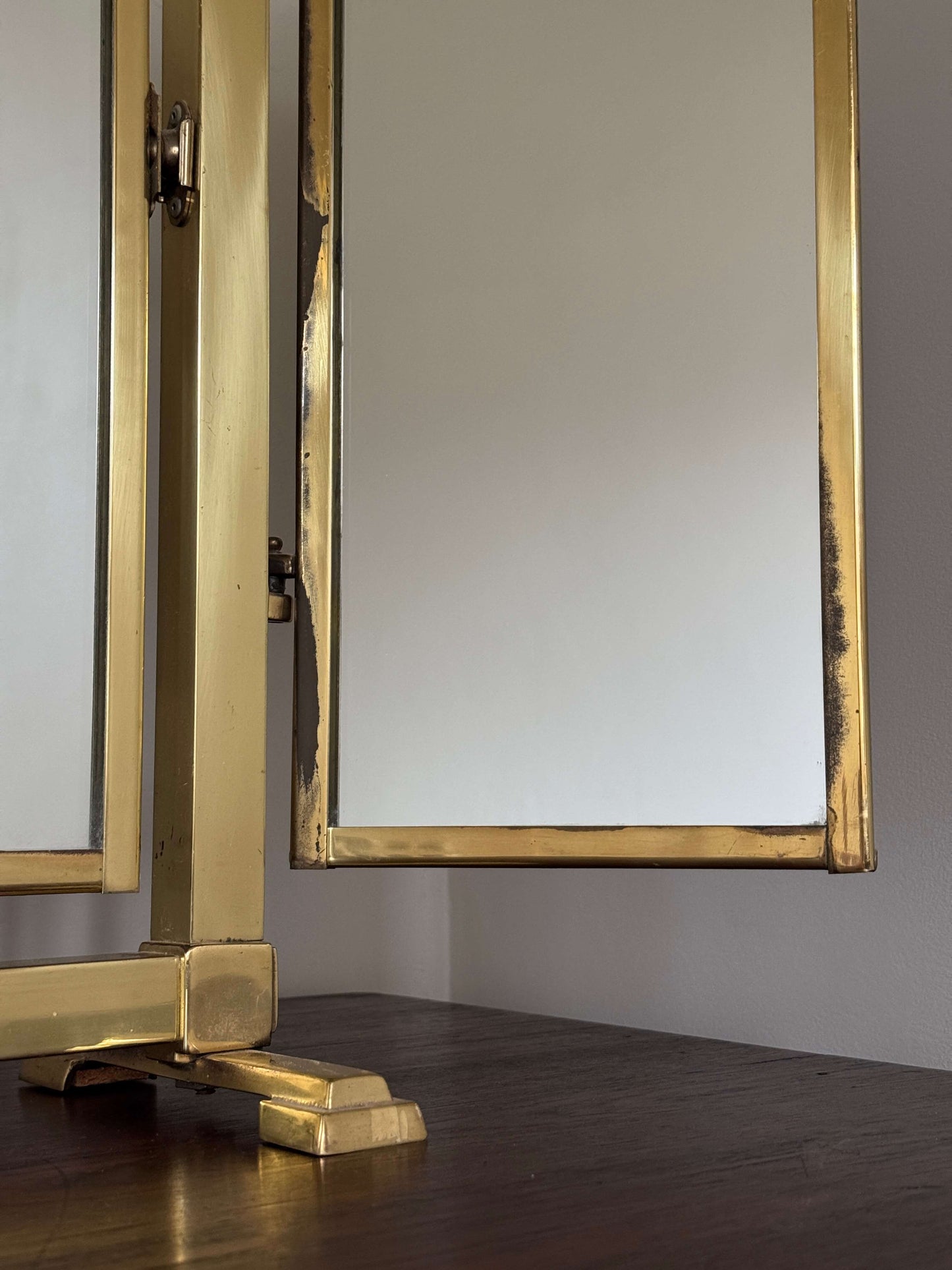 Mid-century triptych brass mirror