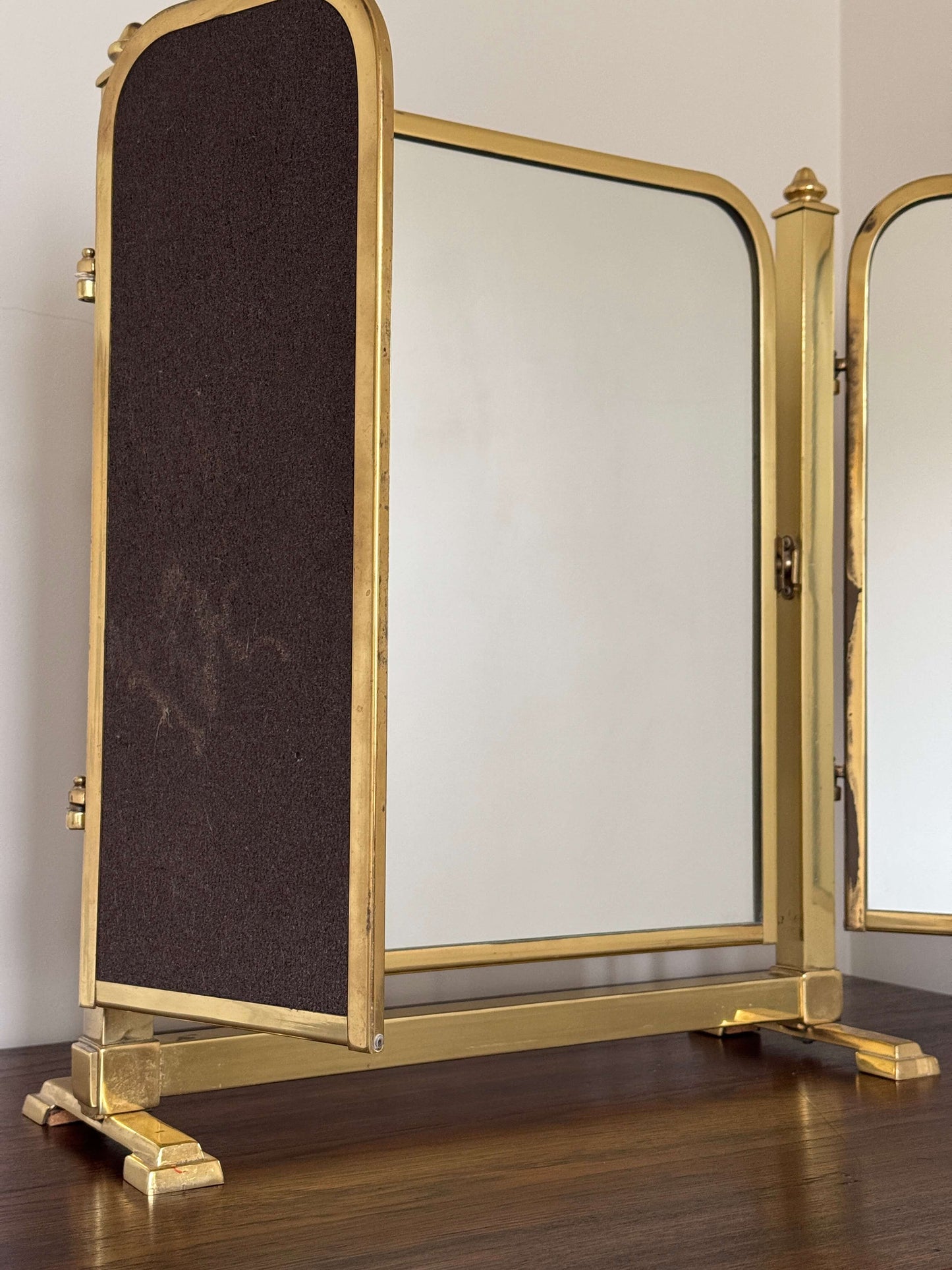 Mid-century triptych brass mirror