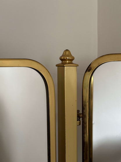 Mid-century triptych brass mirror