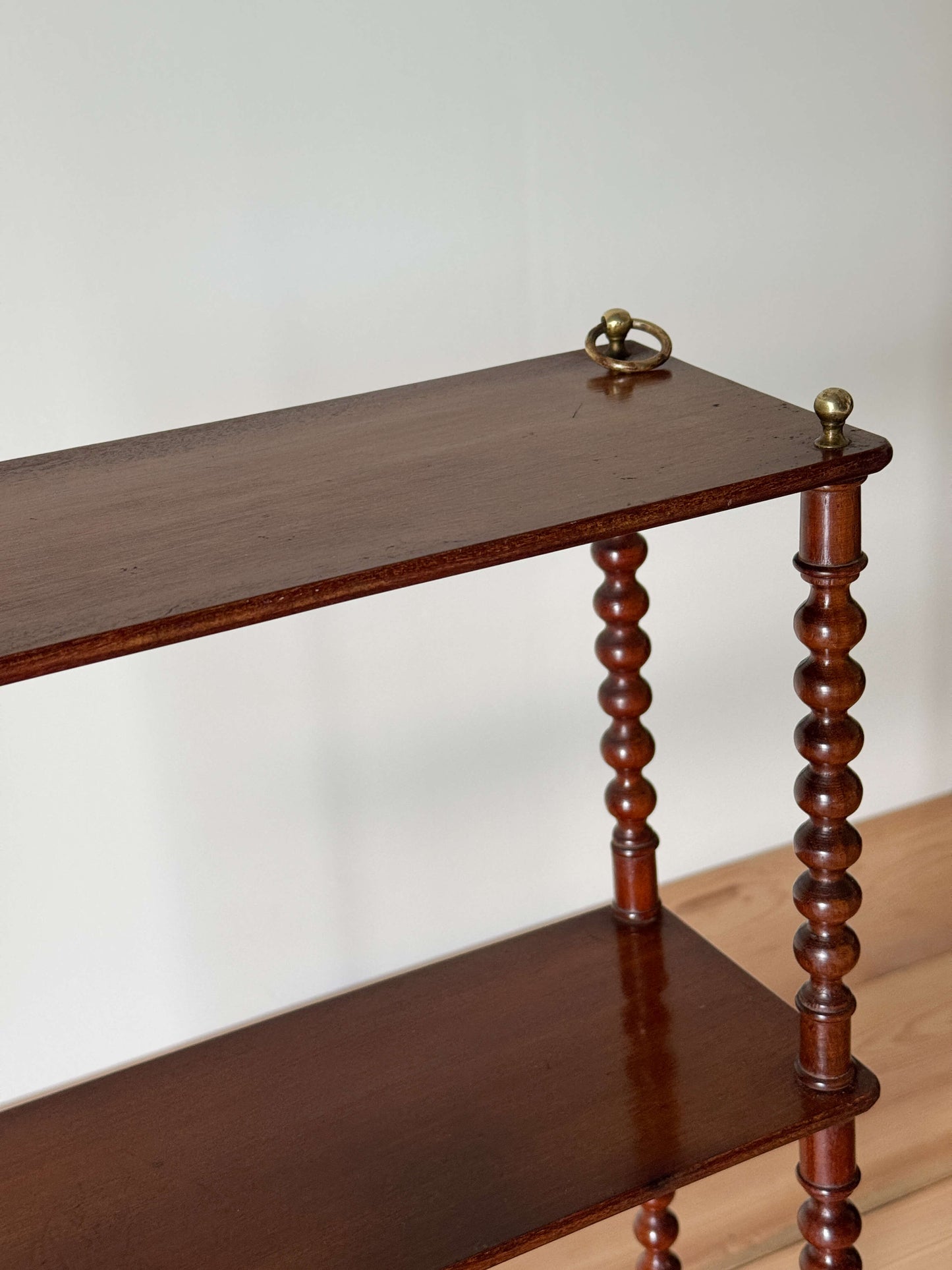 French antique mahogany bobbin shelf