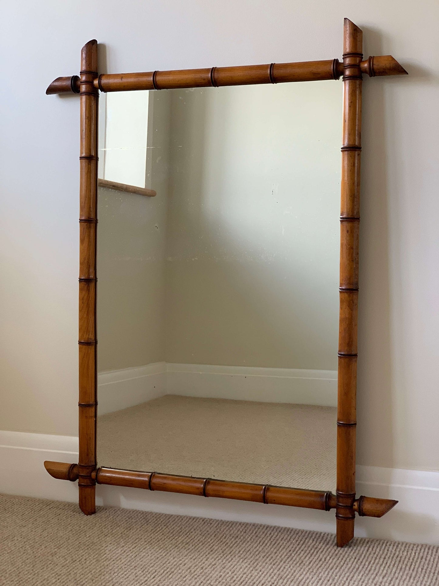 Large antique French faux bamboo mirror