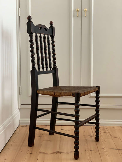 Pair of French antique rush bobbin chairs