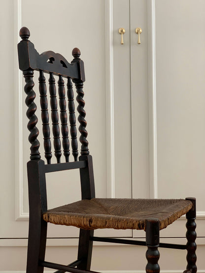 Pair of French antique rush bobbin chairs