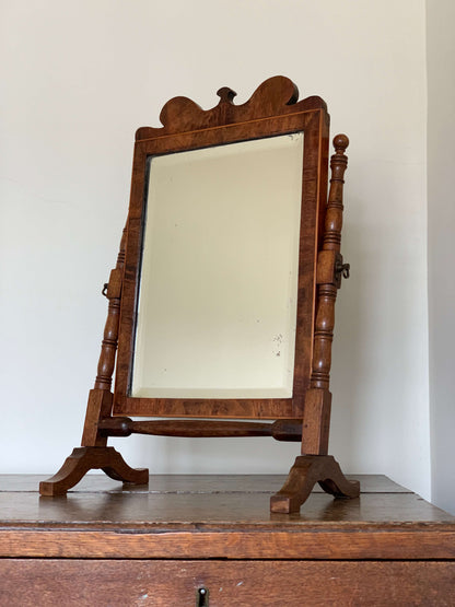 Antique walnut veneer table-top mirror