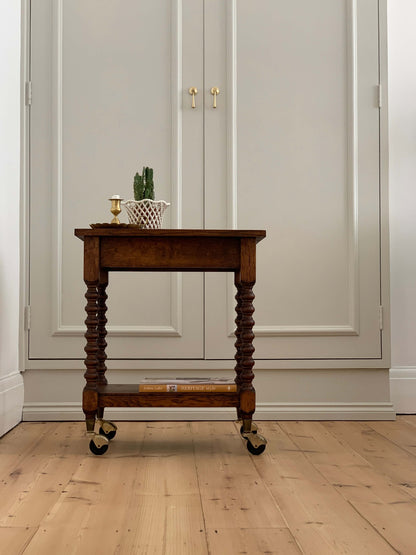 French vintage bobbin table on casters