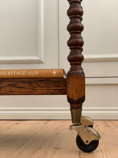 French vintage bobbin table on casters