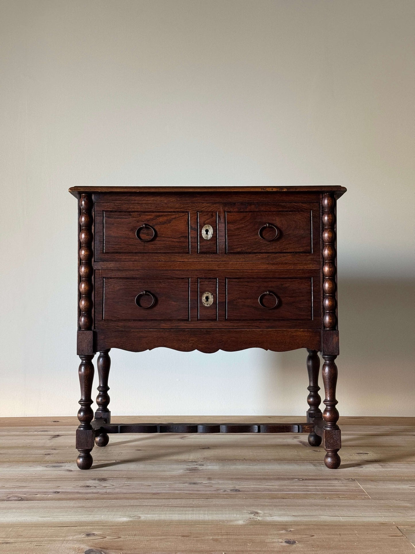 Vintage oak French bobbin chest of drawers