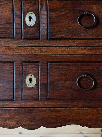 Vintage oak French bobbin chest of drawers