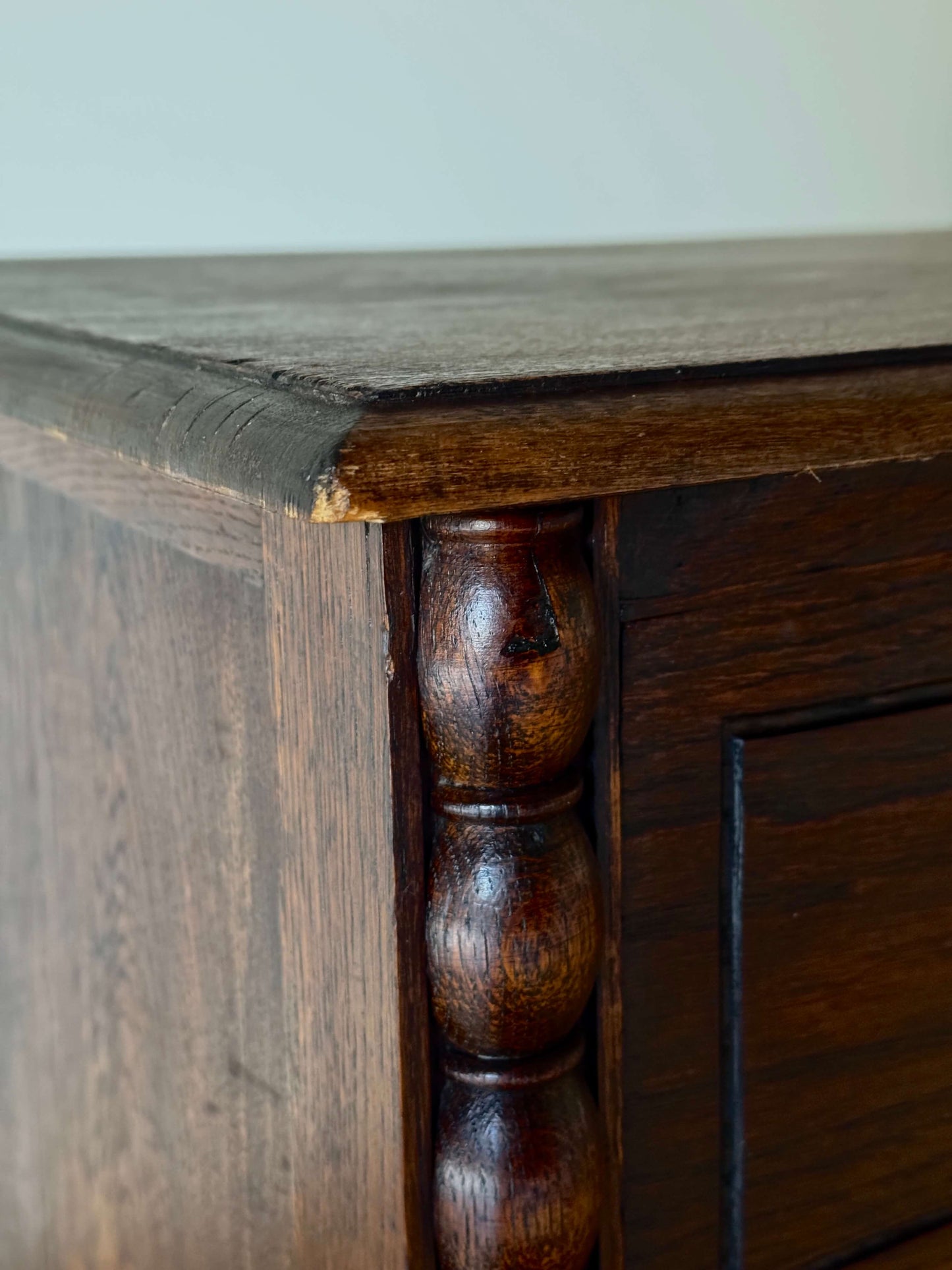 Vintage oak French bobbin chest of drawers