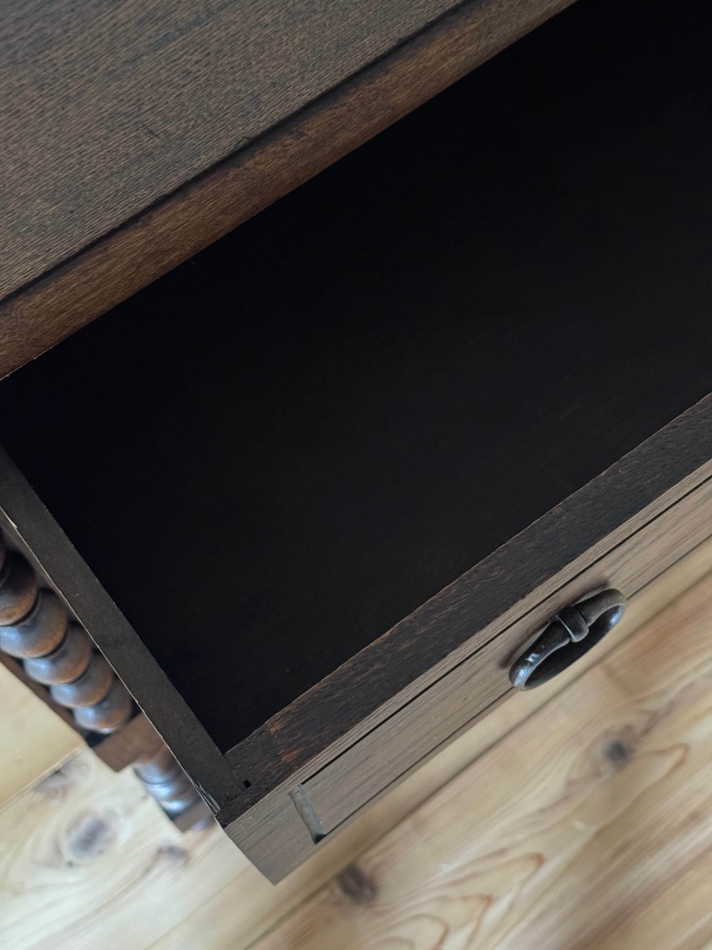 Vintage oak French bobbin chest of drawers