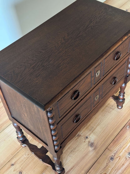 Vintage oak French bobbin chest of drawers