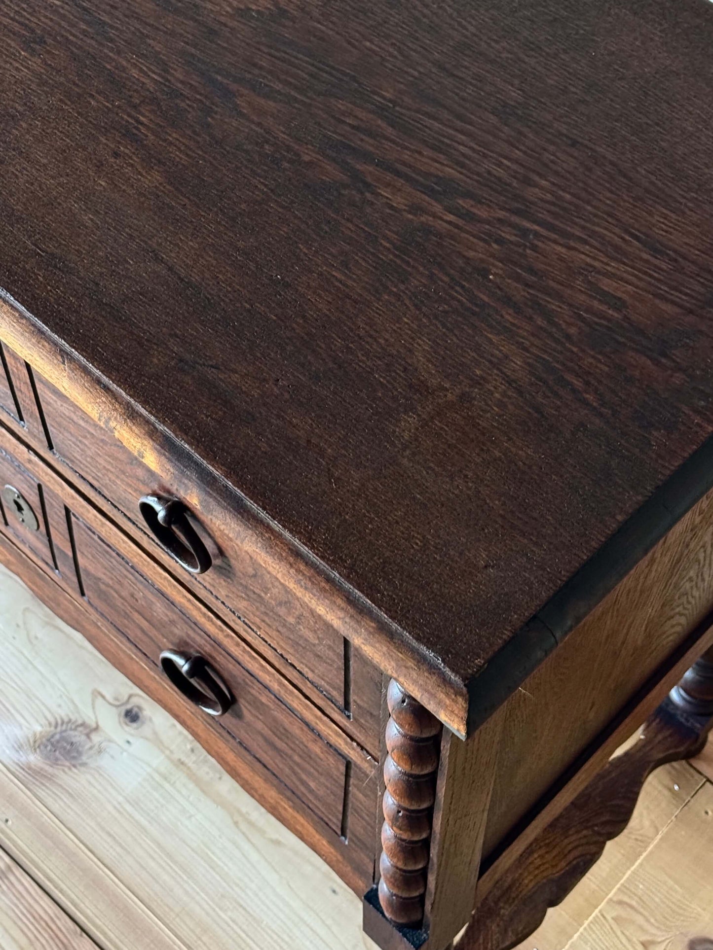 Vintage oak French bobbin chest of drawers