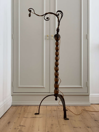 French antique cast iron turned bobbin floor lamp