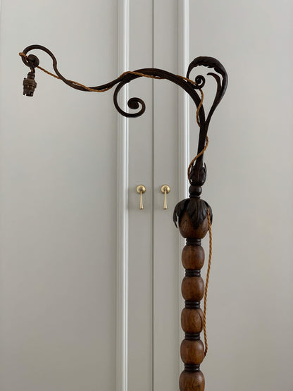 French antique cast iron turned bobbin floor lamp