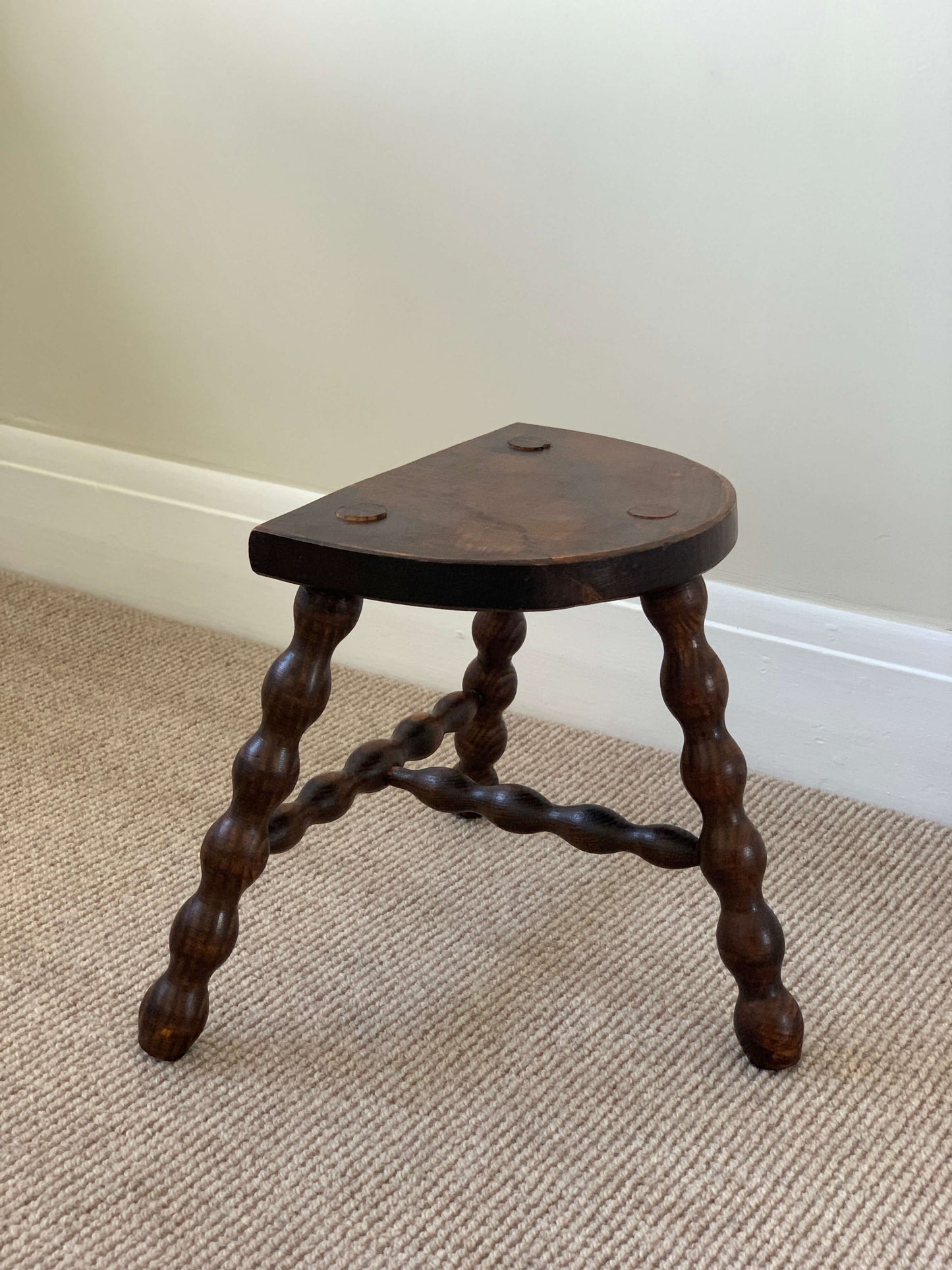 French vintage short bobbin stool