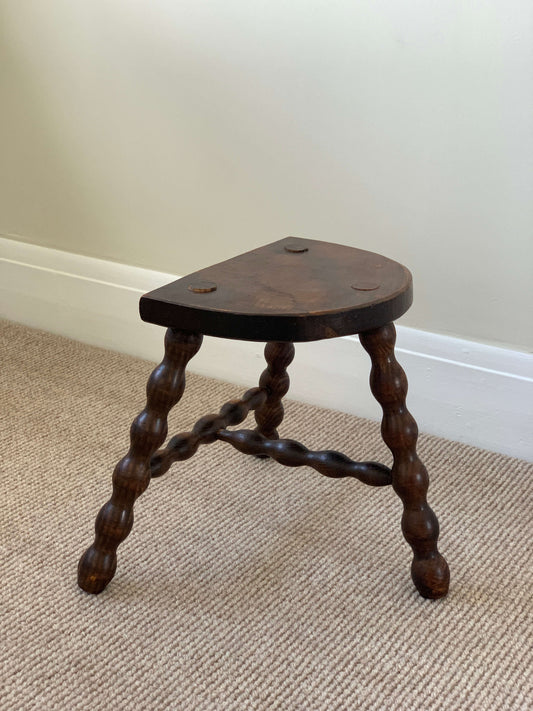 French vintage short bobbin stool