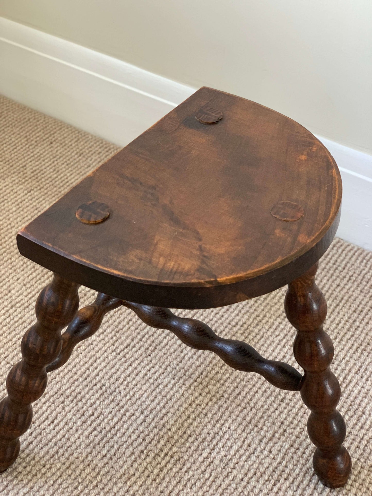 French vintage short bobbin stool