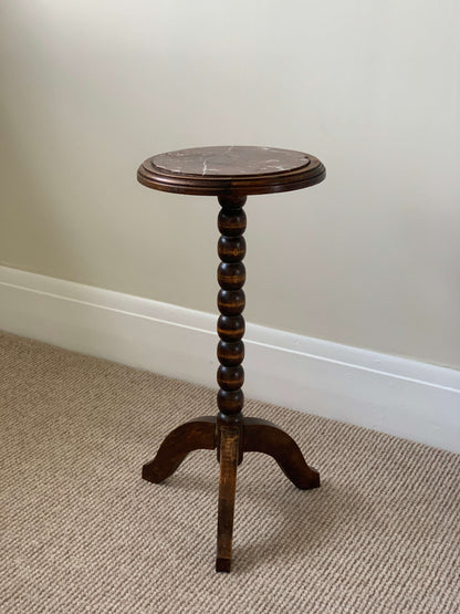 Antique circular bobbin side table with marble top