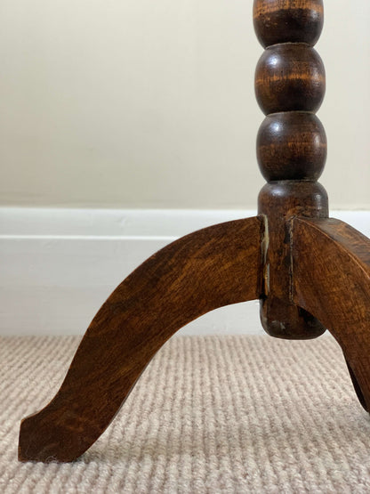 Antique circular bobbin side table with marble top