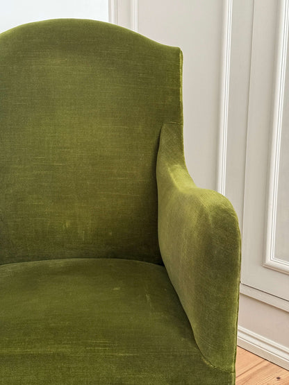 Edwardian velvet armchair with pleated skirt