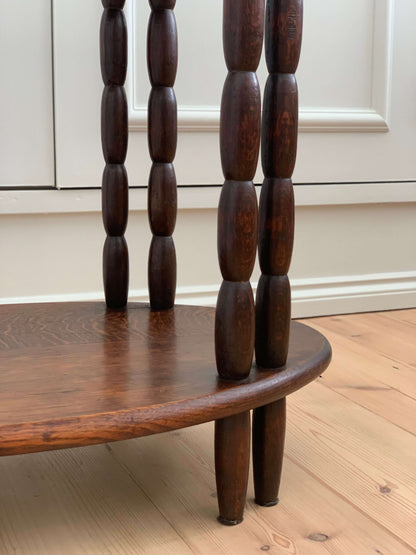 Antique oval bobbin two-tiered table