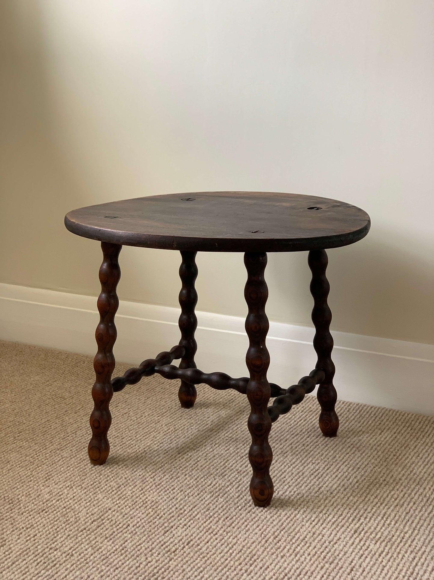 French antique round bobbin table