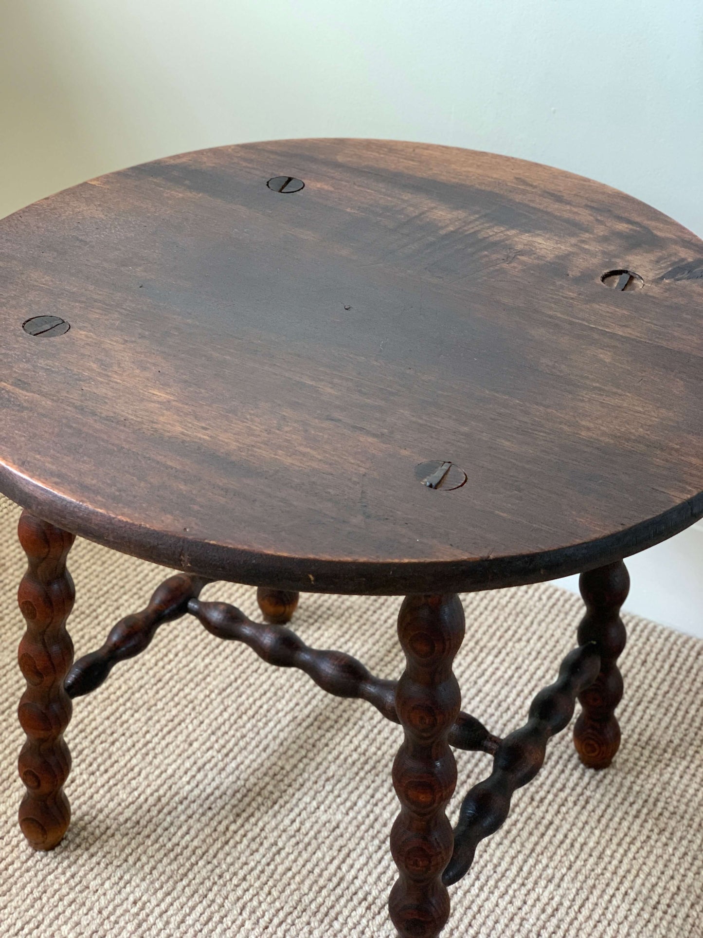 French antique round bobbin table