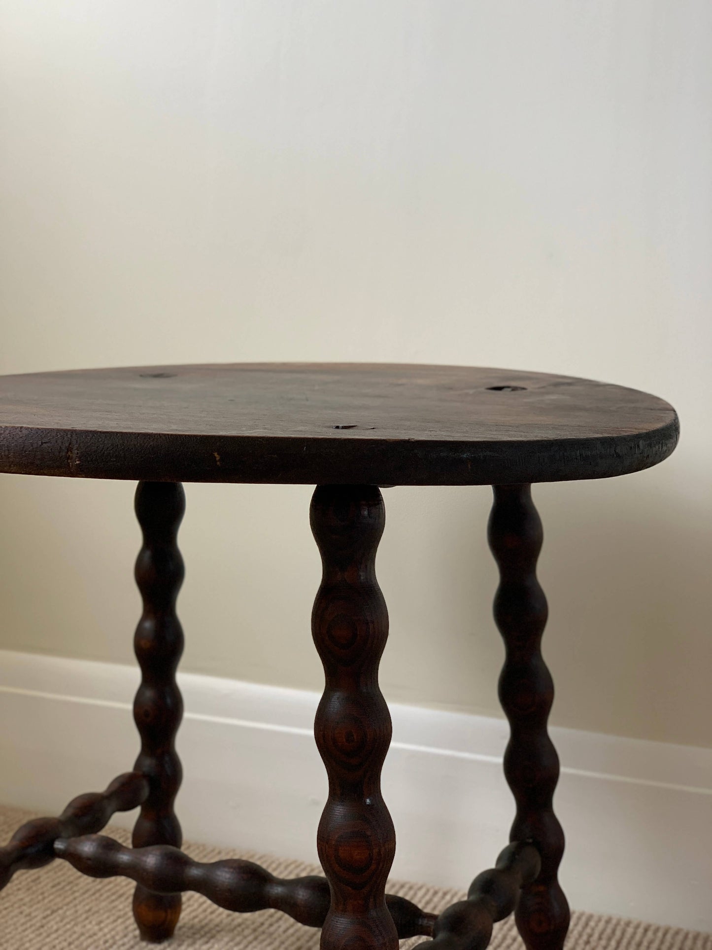 French antique round bobbin table